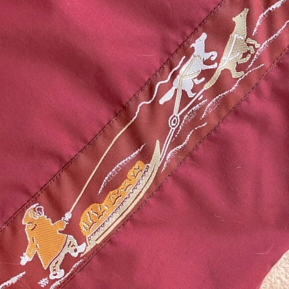Handmade Burgundy Snow Storm Jacket Parka With Jacquard Dogsled Trim L - Picture 9 of 11